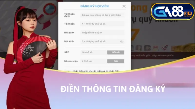 Điền thông tin để đăng ký Ga88