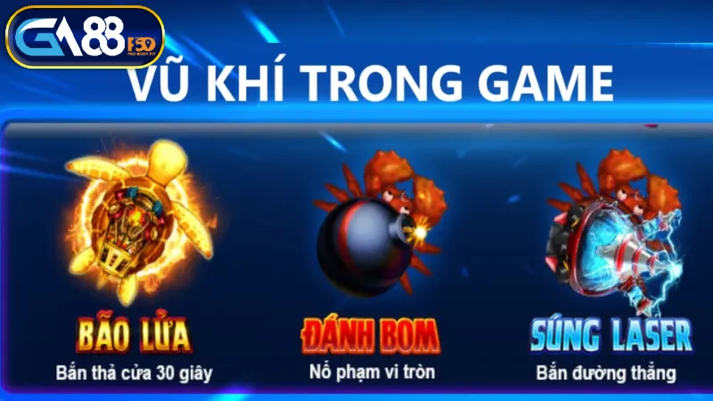 Kho vũ khí trong game bắn cá đổi thưởng tại nhà cái Ga88