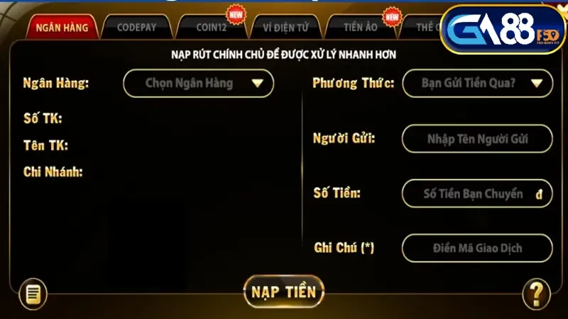 Nạp tiền Ga88 qua ngân hàng